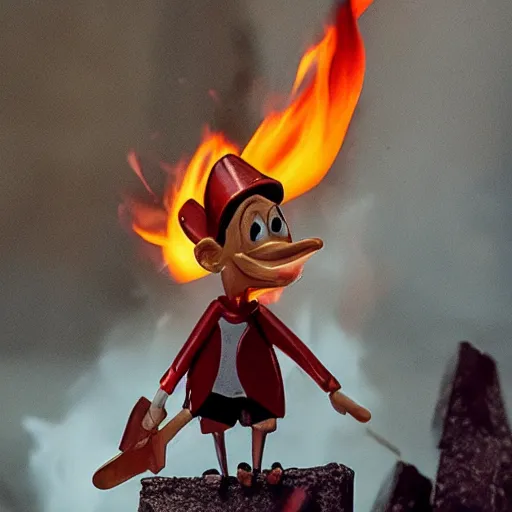 Prompt: Pinocchio on fire