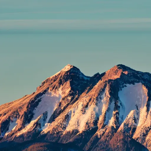 Image similar to a realistic, detailed telephoto photograph of a distant mountain shaped like an ice cream cone