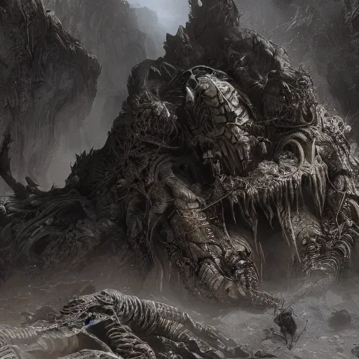 Image similar to very last day on earth, intricate detail, royo, vallejo, frazetta, giger, whealan, hd, unreal engine,