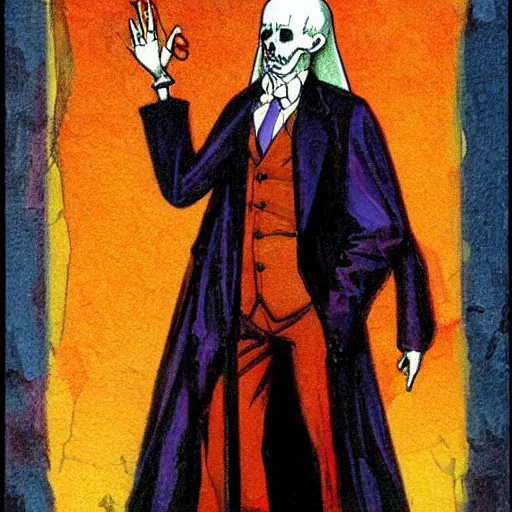 Prompt: The Freudian Thanatos greets you and welcomes you to the rest of your life, high quality colored illustration, warm colors