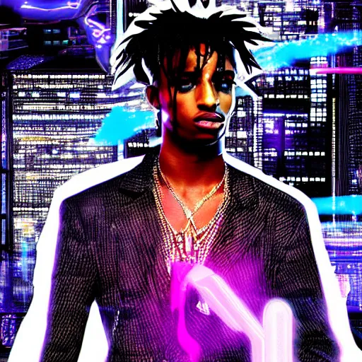 Image similar to playboi carti in cyber punk style digital art 4 k detailed super realistic