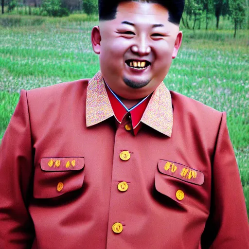 Image similar to surreal photography of smiling north korean kim chen in is wearing traditional - ukrainian folk shirt designed by taras shevchenko.