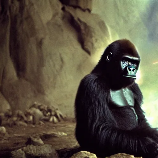 Prompt: film still of a gorilla in star wars as luke skywalker