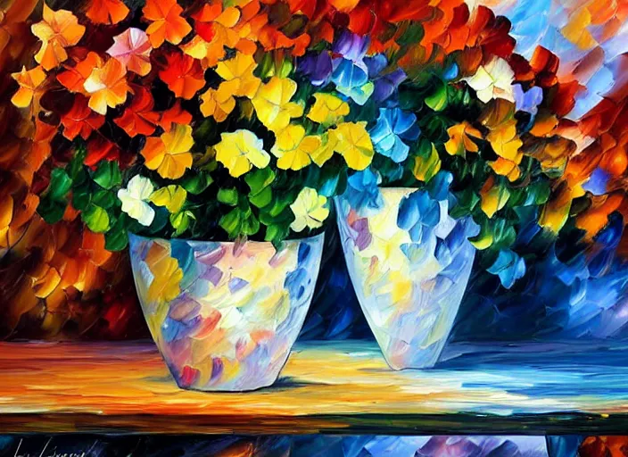 Image similar to A flowerpot designed by Leonid Afremov