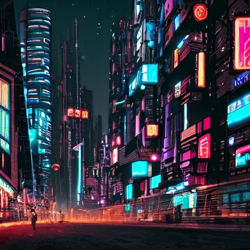 Prompt: busy cyberpunk city at night