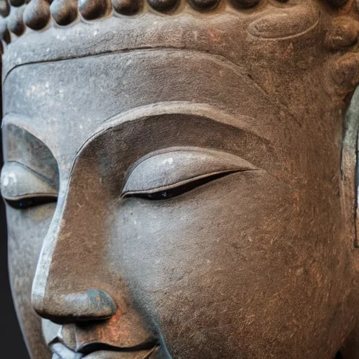 Image similar to a 4 k photorealistic buddha sculpture in thailand with headphones eyes closed