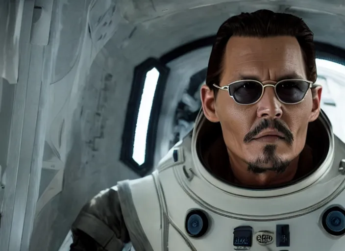 Image similar to film still of Johnny Depp as Cobb in Interstellar, 4k