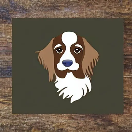 Prompt: painting of a brown and white sprocker spaniel pub logo