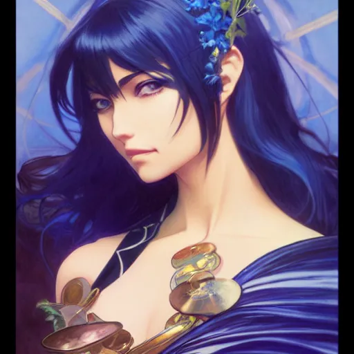 Image similar to highly detailed vfx portrait of nico robin, makoto shinkai, alphonse mucha, sharp focus, art by artgerm and greg rutkowski, backlit, harsh overhead sunlight, blue eyes, stanley kybric, pixiv