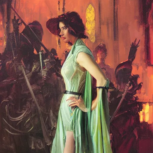 Image similar to alison brie as robin hood, intricate, elegant, highly detailed, greg manchess, mucha, liepke, ruan jia, jeffrey catherine jones, ridley scott