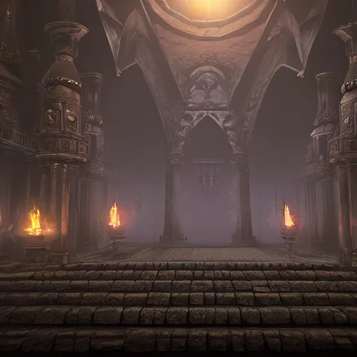 Prompt: the grand black ebony castle entrance, marbme floors, art by kotaro chiba, volumetric lighting, epic composition