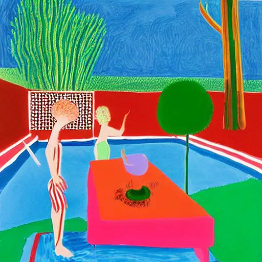 Image similar to having a cool party birthday party, painting by david hockney