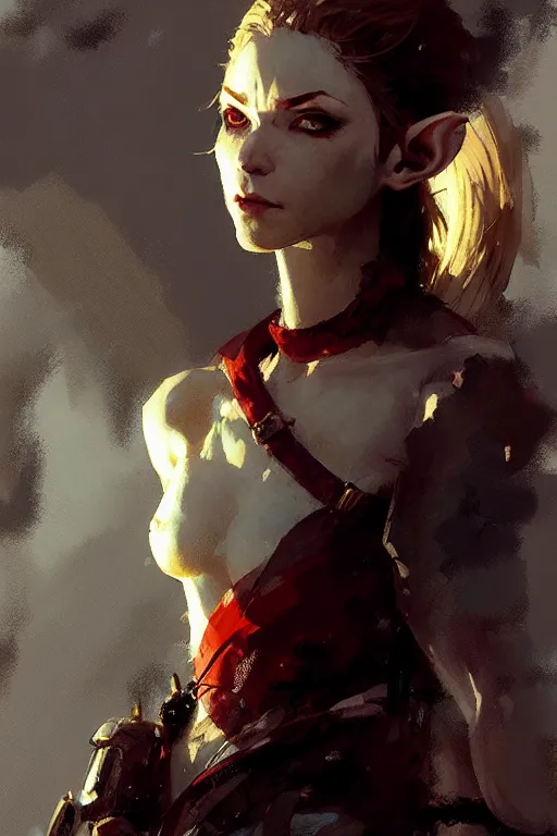 Prompt: female elf portrait dnd, painting by craig mullins, greg rutkowski, yoji shinkawa