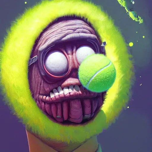 Image similar to highly detailed vfx portrait of a character of a tennis ball monster stephen bliss, chalk, unrealengine, greg rutkowski, loish, rhads, beeple, chalk, makoto shinkai and lois van baarle, ilya kuvshinov, rossdraws, tom bagshaw, basil gogos