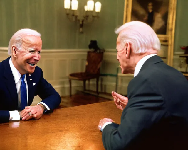 Image similar to president joe biden face to face with president joe biden, nikon 3 5 mm, photograph