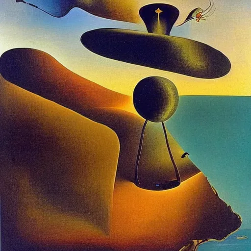 Image similar to a beautiful surrealist painting by salvador dali, I land safely and begin to explore my new surroundings. I have a feeling that this place is somehow significant, but I can't quite remember why.