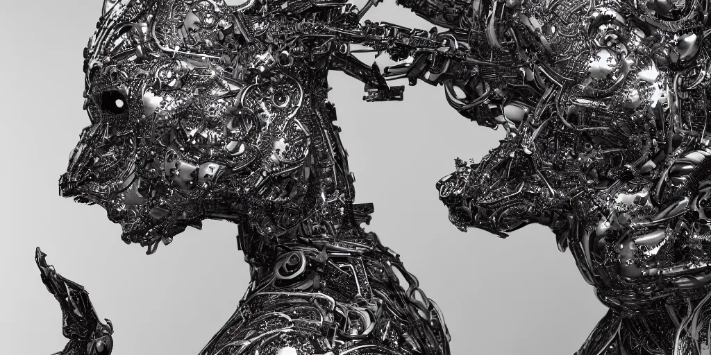 Image similar to hyperrealistic photography of a stunningly beautiful cyborg male, consciences being installed sci - fi, intimate, intricate filigree, fibonacci, in the style of beth cavener, jin kagetsu, and wlop, highly detailed, chrome face symmetry, masterpiece, award winning, sharp focus, concept art, high key, ambient lighting, 8 k, octane render,