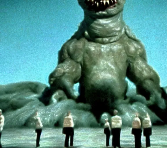 Image similar to Pulgasari the North Korean monster, volumetric lighting, filmstill, produced by Kim Jong-il, Kodachrome, kaiju-eiga, starfish monster movie, communist propaganda, film noir, 35mm film grain, Cooke Varotal 20-100mm T3.1