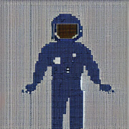 Image similar to a person in a silver and navy astronaut suit based upon medieval armor laser welding the stars into the sky, 64-bit pixel art, details galore, extremely realistic, high octane, 10K