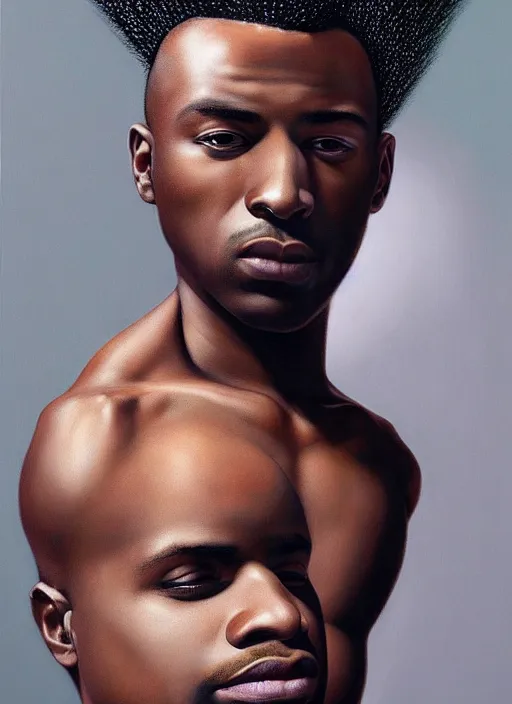 Prompt: young black man with a mohawk art by mary jane ansell