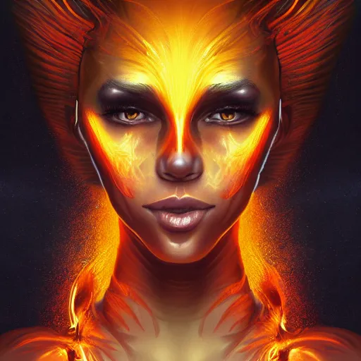 Image similar to A stunning portrait of a flame goddess by Jim Burns, fantasy, Trending on artstation.