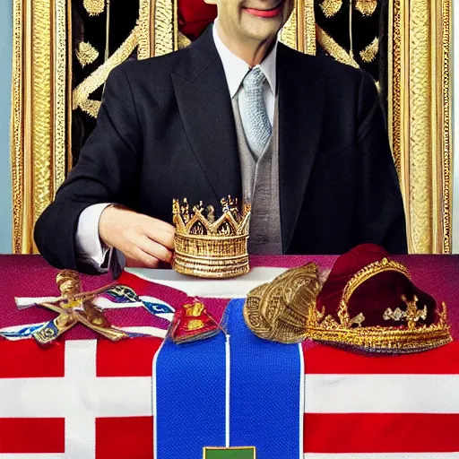 Image similar to Mister Bean as the Queen of the United Kingdom