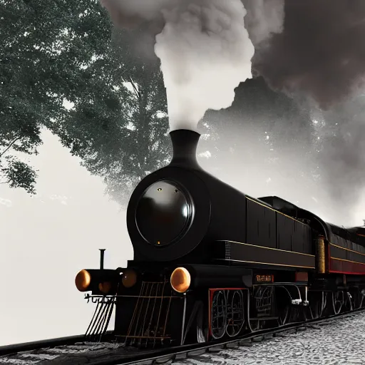 Image similar to a black steam locomotive pulling a train into a Victorian era crowded train station, slight fog, highly detailed, octane render, unreal engine 5