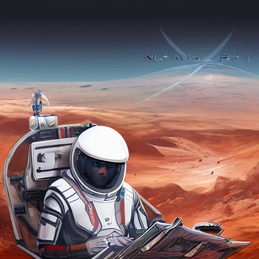 Image similar to elon musk in mars, digital art, trending on artstation, highly detailed