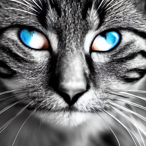 Image similar to beautiful close-up of a cat looking directly into the camera, limited color palette, high contrast, digital art, abstract, geometric