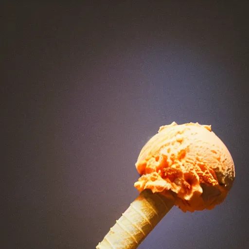 Image similar to photo of an orange ice cream cone firing its retrorockets