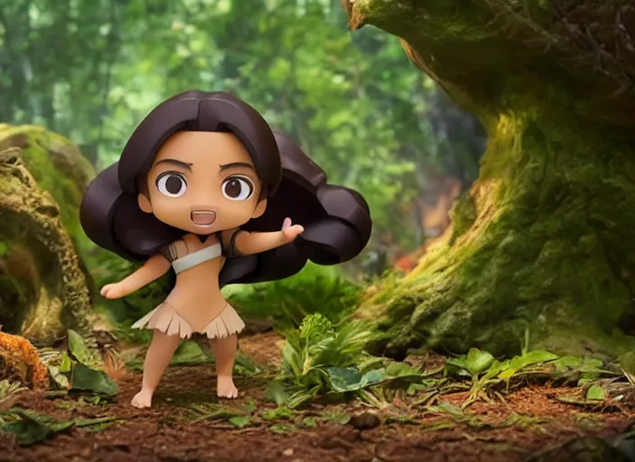 Prompt: katara from avatar as nendoroid is summoning a giant wave from a like in a forest, in the croods movie style, anime, disney, pixar, 8 k, hd, dof, kodak film, volumetric lighting, subsurface scattering, photorealistic, octane render, details