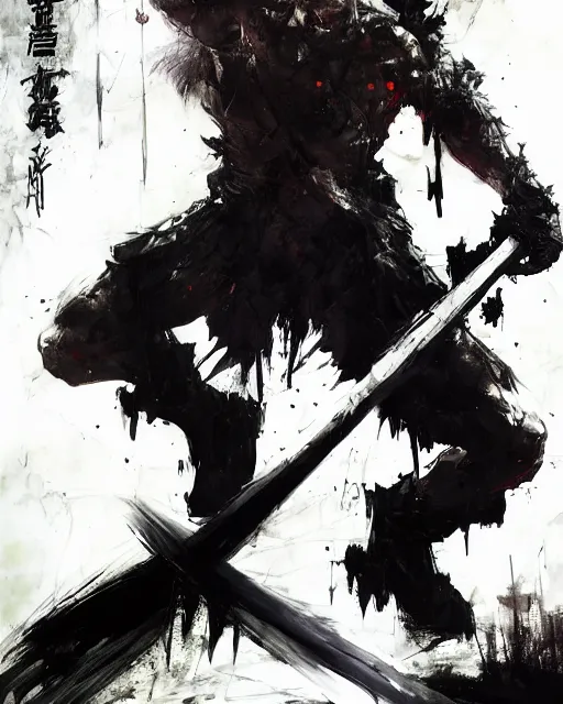 Prompt: tall bald man, standing, wielding a large axe, spike through two eyes, large spike through eyes, black robe, painting by yoji shinkawa, alphonse murac, craig mullins, sui ishida, yoshikata amano, collaborative painting, very detailed and high quality, 4 k, 8 k, artstation