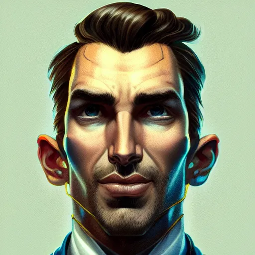 Prompt: an insanely detailed portrait of a handsome man head in his hands, depressing corporate office background, blue shade in the style of peter mohrbacher, artgerm, dramatic lighting and composition, octane render, trending on artstation, concept art