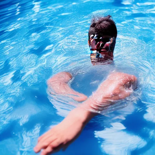 Prompt: a photo of a man bathing in a pool of calculus