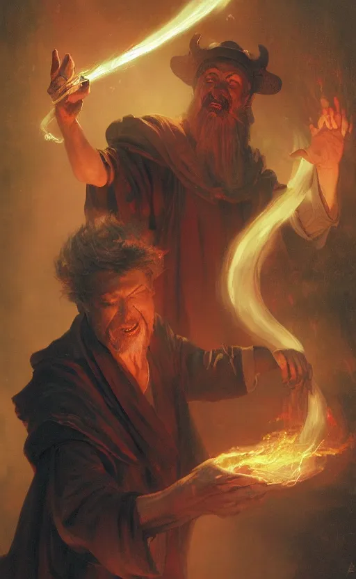 Prompt: a mage casting a curse on himself by wlop and kev walker and delphin enjolras and daniel f. gerhartz