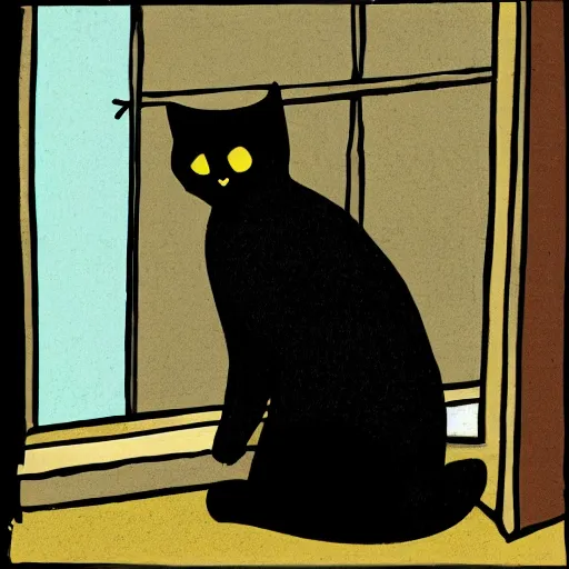 Prompt: sad black cat outside clawing at window, by Tom hammick