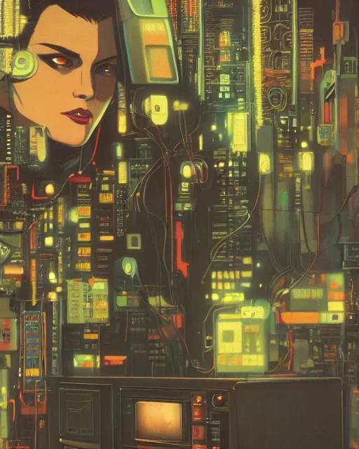 Prompt: a console of 8 0 s era technology, vintage shapes, retro technology, vintage color. ghost in the shell style by wayne barlow, oil on canvas, deep depth of field, masterpiece, cinematic composition, hyperdetailed