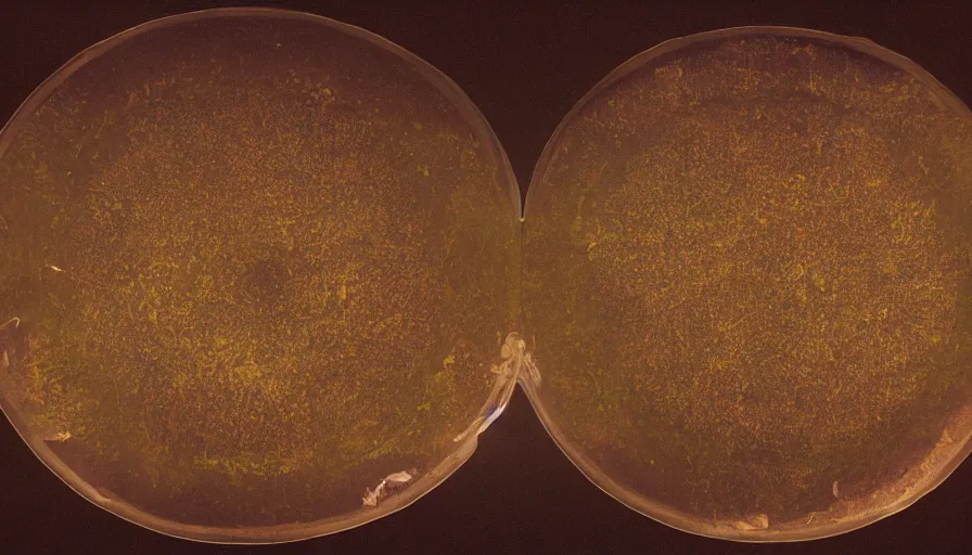 Image similar to bacterial growth in a giant petri dish, by Leonardo Da Vinci, cinematic lighting, establishing shot