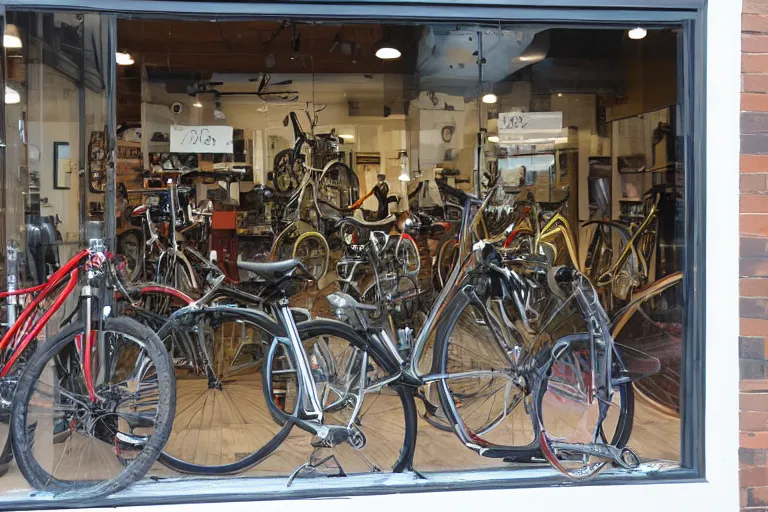 Prompt: bike shop storefront window