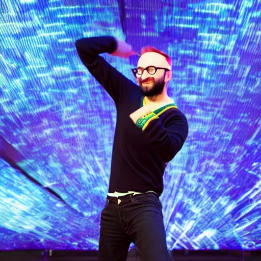 Prompt: photograph of youtuber michael stevens dancing