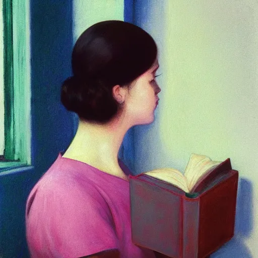 Image similar to close up of a girl with a book, film still by edward hopper, by gottfried helnwein, by klimt, art noveau, highly detailed, strong lights, liminal, eerie, bright pastel colors,