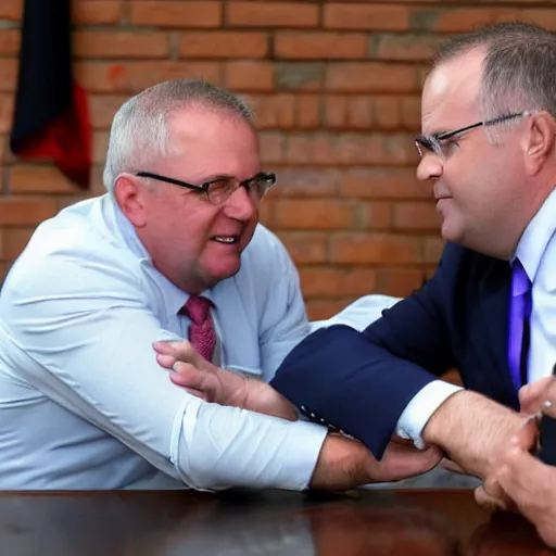 Image similar to scott morrison vs anthony albanese arm wrestle