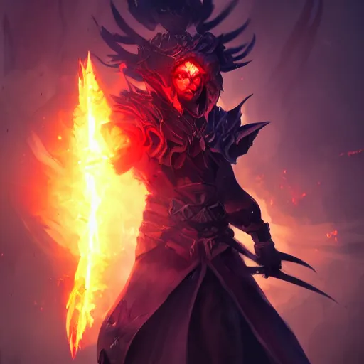 Prompt: an evil mage with burning eyes in a fighting pose casting a dark spell, character splash art, dynamic, action pose, digital painting, WLOP, trending on artstation, 8k, epic composition, highly detailed, sharp focus