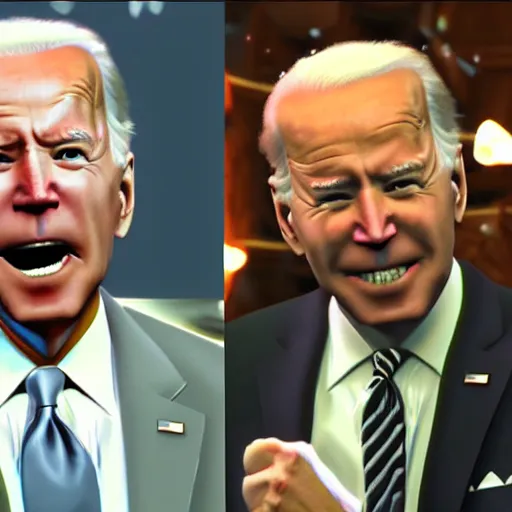 Prompt: joe biden in half life alyx ending scene with gman, half life ending screenshot