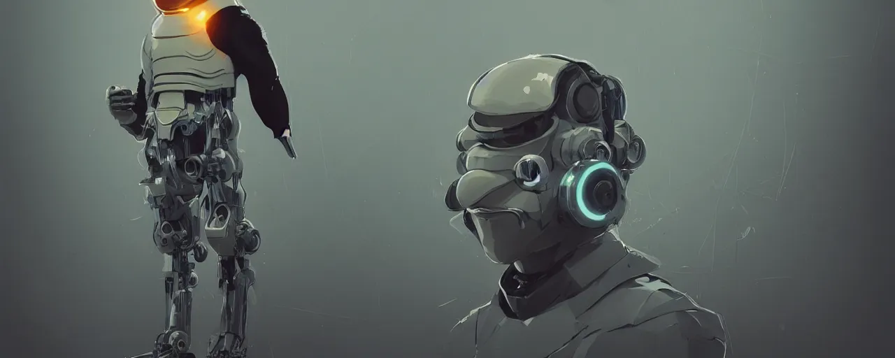 Image similar to duotone concept illustration of 3 / 4 portrait of penguin as cyborg. cinematic volumetric lighting. golden ratio accidental renaissance. by sachin teng and sergey kolesov and ruan jia and heng z. graffiti art, scifi, fantasy, hyper detailed. octane render. concept art. trending on artstation