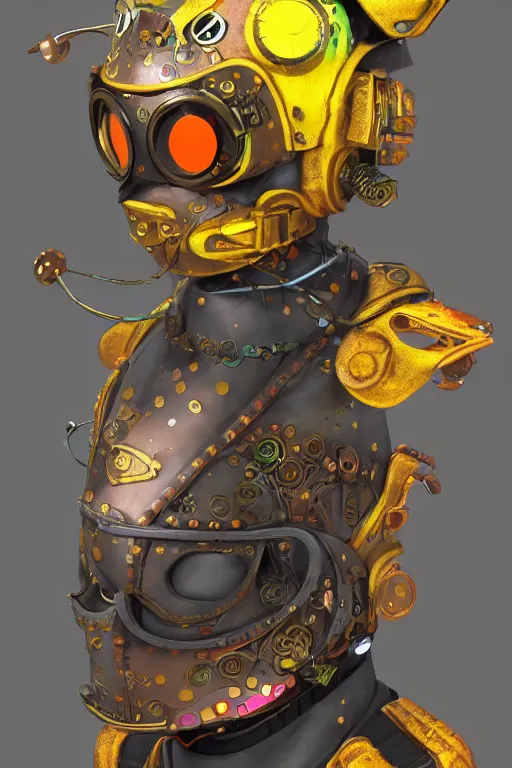 Prompt: colorful vivid steampunk mask minimalist fantasy art robot ninja helmet, global illumination ray tracing hdr fanart arstation by sung choi and eric pfeiffer and gabriel garza and casper konefal