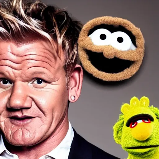 Image similar to photo of gordon ramsay eating a muppet