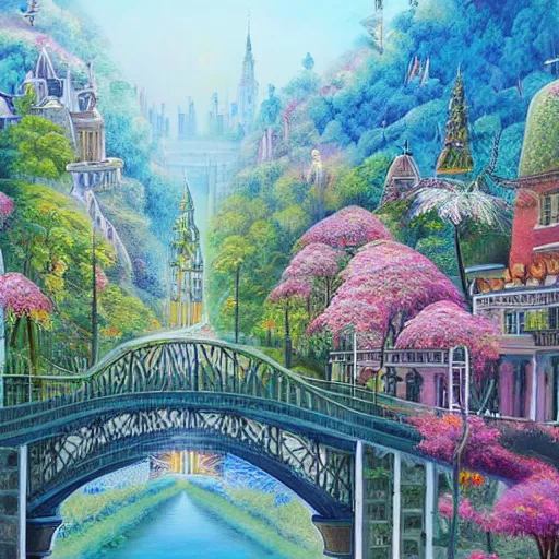 Image similar to Beautiful city of the future in harmony with nature. Beautiful detailed painting by Lurid. (2022)