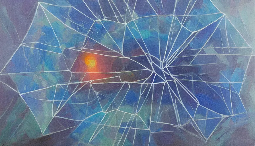 Image similar to hexagonal solar sail, floating in space blocking the sun, oil painting