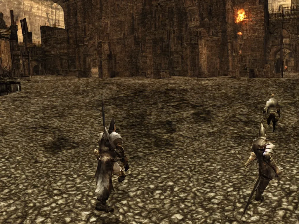 Image similar to PS1 game third person man walking in Demon Souls Valley of Defilement as a PS1 game landscape